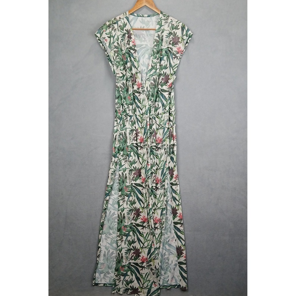 Bahia Do Brasil by Mia do Brasil Mesh Maxi Dress Womens Small Green Floral Cap